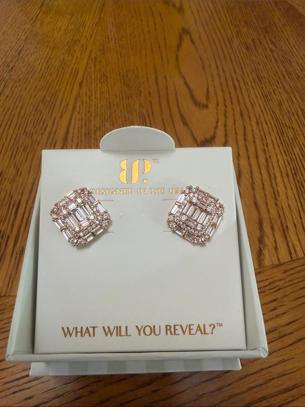 bp Rose Gold Crystal Baguette Cluster Stud Earrings